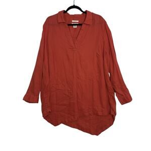 Christian Siriano 100% Linen Sz 2X Coral Asymmetrical Popover Top beach vacation